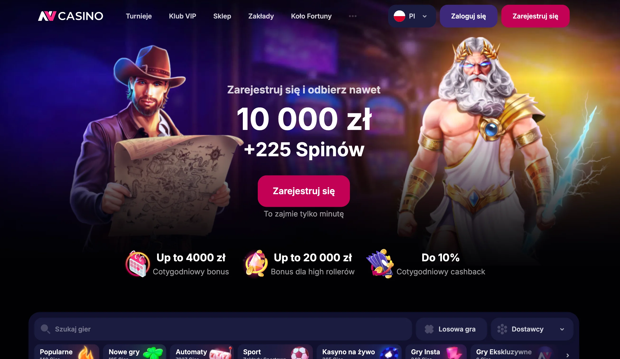 Widok strony NV Casino